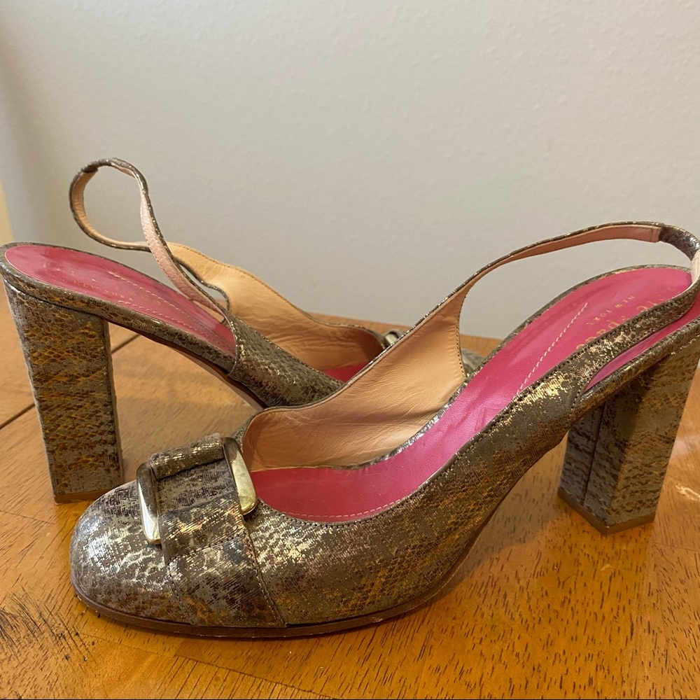 Vintage Kate Spade closed-toe sz 8 heels Slingback Strap Gold & Green Snakeskin